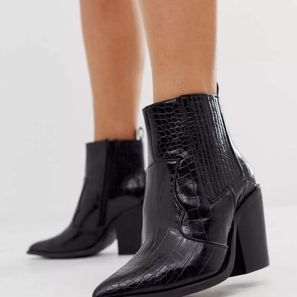 Asos Ankle Heeled Boots Black Croc In Size 9 - Picture 2 of 9